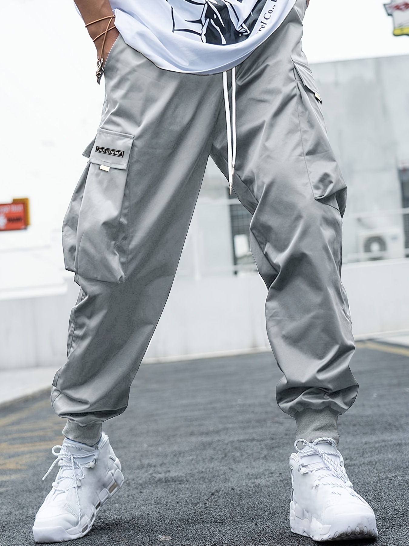 Men Cargo Pants Multi Pockets Elastic Waist Drawstring Men Pants Loose Deep Crotch Hip Hop Streetwear Casual Trousers