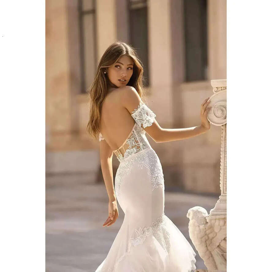 Dress With Sleeveless Strapless Wedding Mermaid Sexy Latest Backless Lace Beads Split Organza Formal Ocn Custom Made Tulle Or-Length