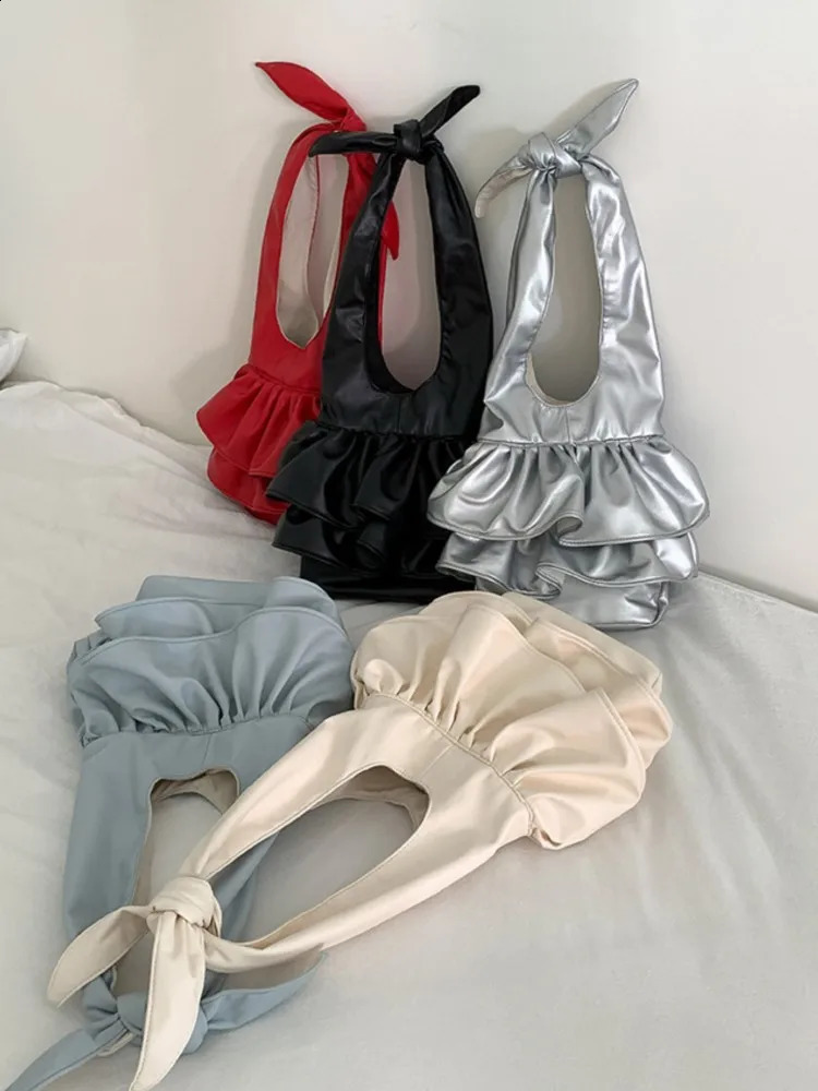 Fashion Korean Shoulder Bags Women Folded Ruffled Edge Handbags Trend Chic Large Capacity Soft Leather Underarm Bag 240924