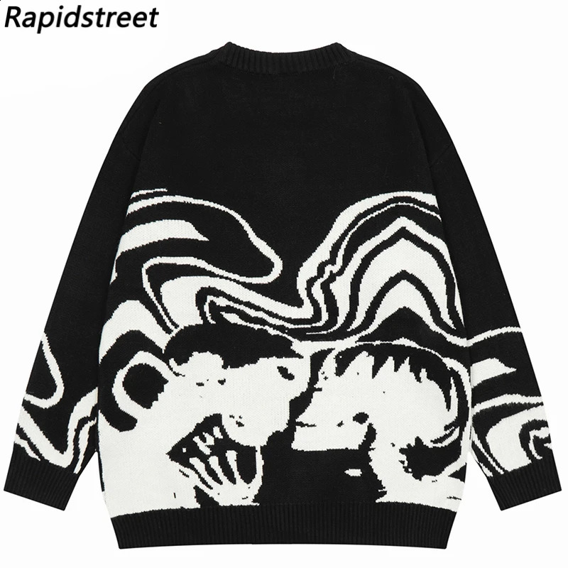 Vintage Knitted Sweater Streetwear Y2K Grunge Hip Hop Skull Skeleton Jumping Mens Harajuku Casual Punk Gothic Pullover Unisex 240924