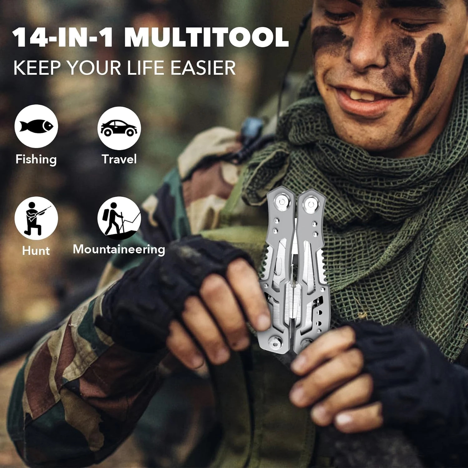 14In1 Multitool Pliers Premium Portable Safety Locking Pocket Knife Apply to Survival Camping Gifts for Dad Husband Boyfriend 240926