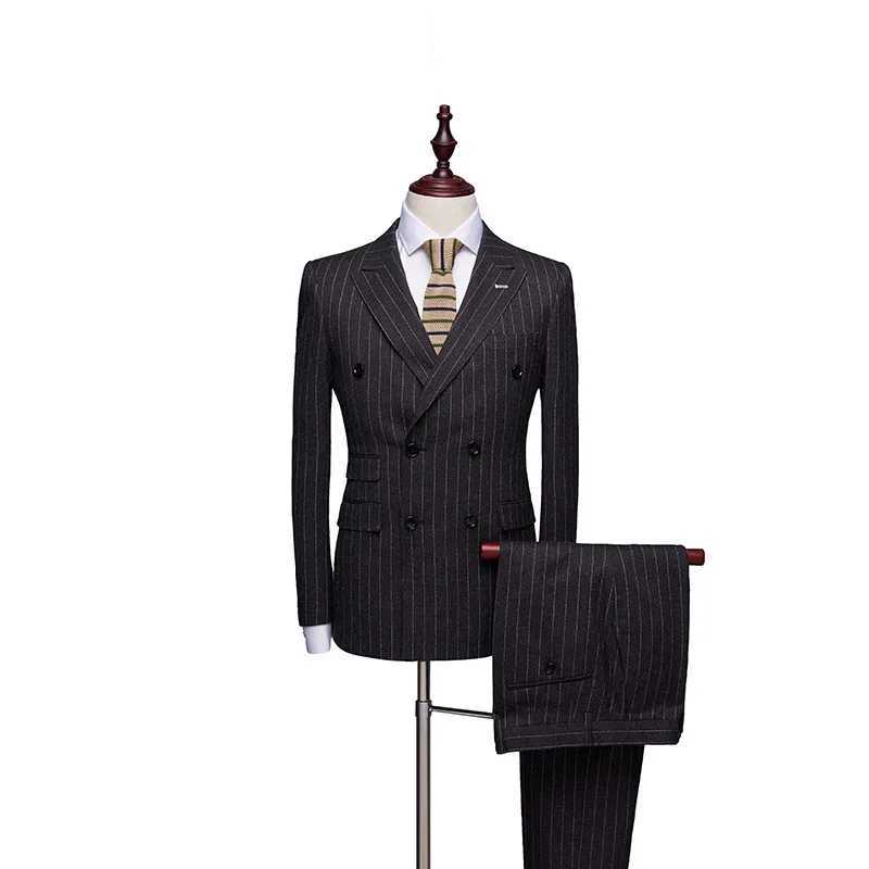 Mens Striped Suit Business Casual (suit + Trousers) New Korean Version of The Trend Formal Small Suit Professional 2-piece SetX240927
