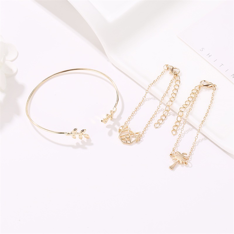 Stylish Female Bracelets with Hollowed-Out Coconut Trees and Cute Cats Design