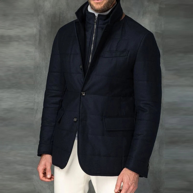 Loose casual mens apron solid long sleeved jacket retro ultra-thin warm jacket 2024 autumn winter notch collar duvet cover jacket 240918