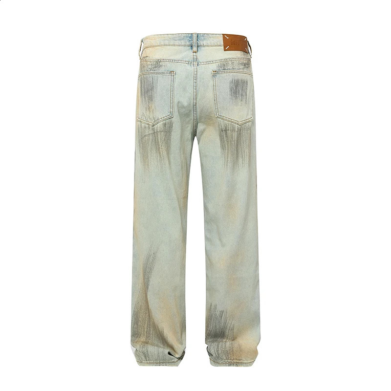 Fall High Street Loose Straight Jeans Personalized Hand-painted Graffiti Retro Blue Mens and Womens Long Pants 240927