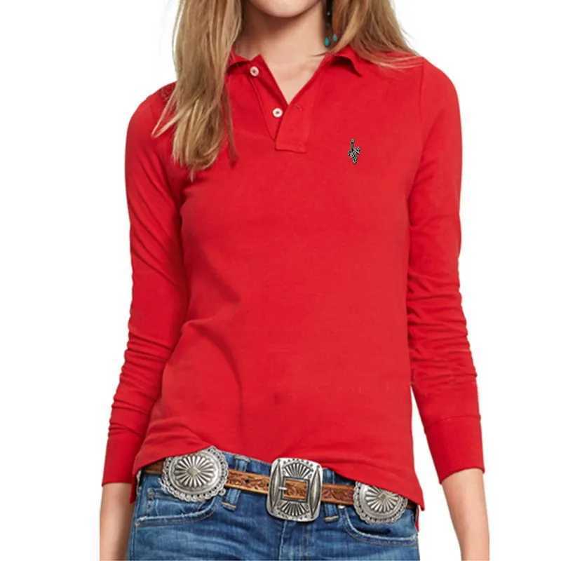 Womens long sleeved polo shirt solid color womens casual collar T-shirt cotton one-piece peacock T-shirt W240927