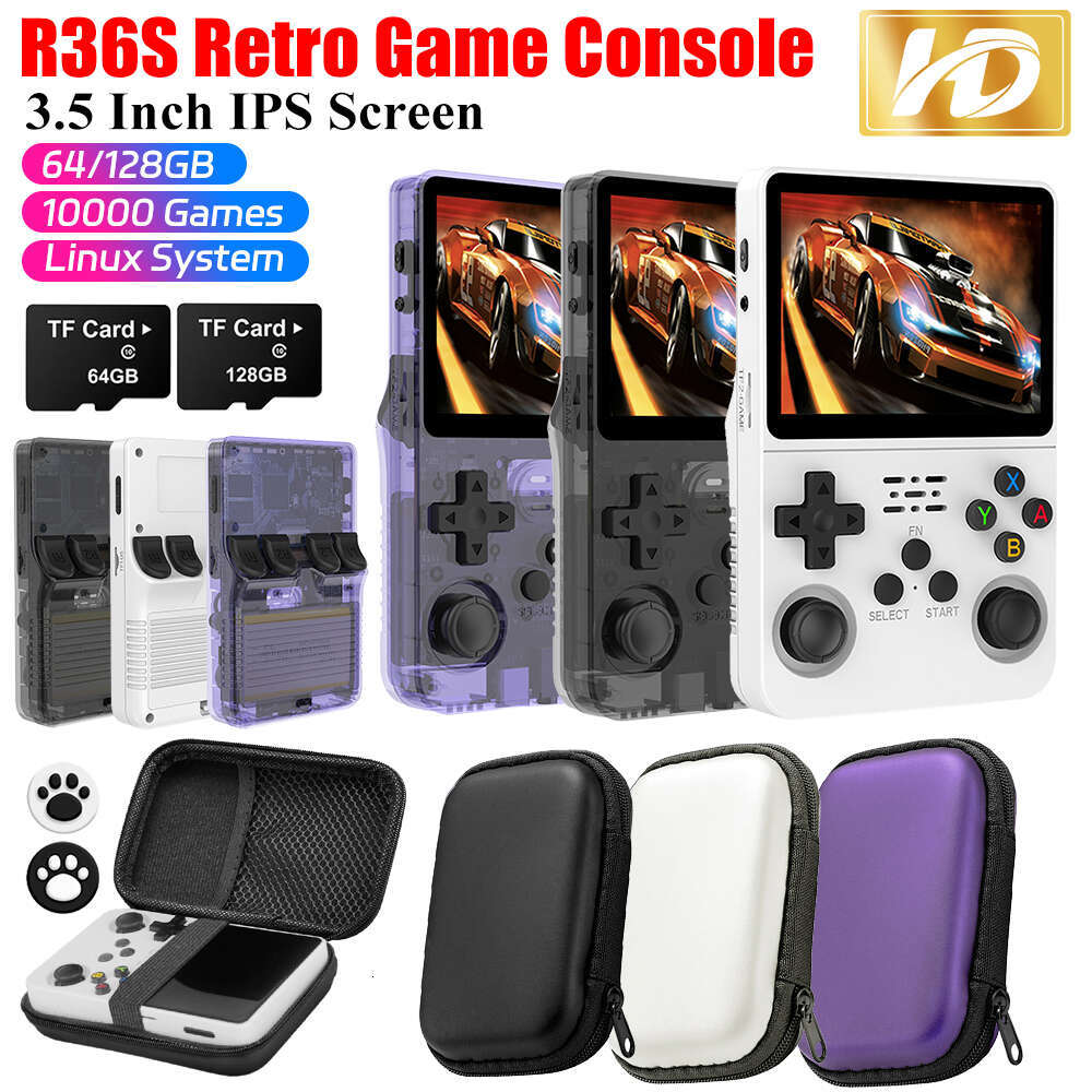 R36S Retro Handheld Game Console 64/128GB 3.5 Inch IPS Screen 10000 Classic Video Games Player / EVA Hard Carry Case