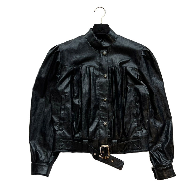 Runway Designer PU Leather Jacket For Womens High Quality Fashion Single Breasted Long Sleeve Stand Collar Coat Autumn Winter New F0924