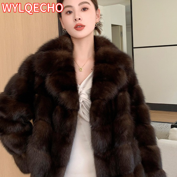 2023 Winter Clothes Thick Brown Warm Faux Fur Coat For W