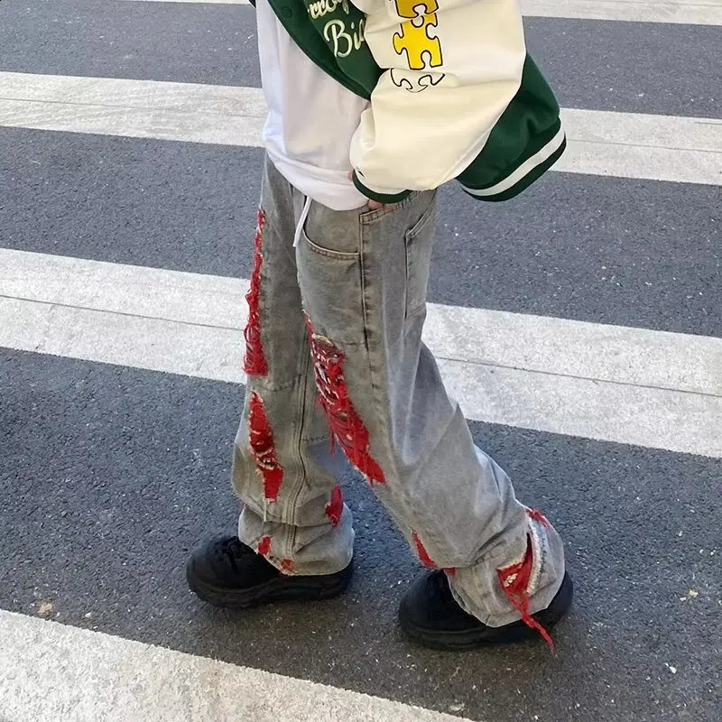 Ropa Grunge Y2K Streetwear Baggy Ripped Stacked Jeans Pants Men Clothing Women Straight Denim Trousers Pantaloni Uomo 240927