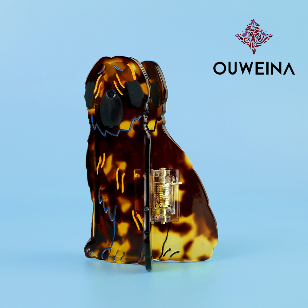 Fun cute dog acetate hair clips girl heart bangs clip side clip student creative broken hair clip