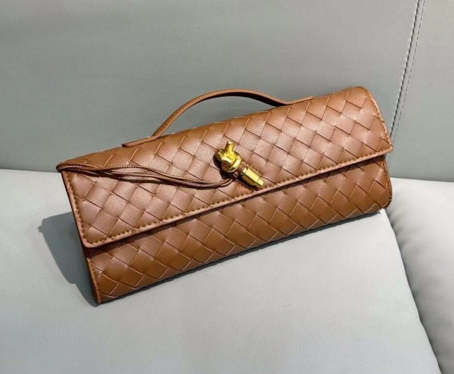 Real Long Clutch Andiamo With Handle Intrecciato Craftsmanship Cow Leather Women Shoulder Bags Purses Handbags Famous Brand Designer Evening Bag efda