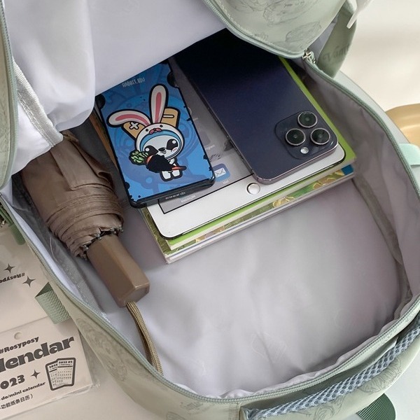 New Korean Style Women's Cute Little Bear Design Women's Backpack Large Capacity High School Student White Blue Backpack Casual Travel Backp