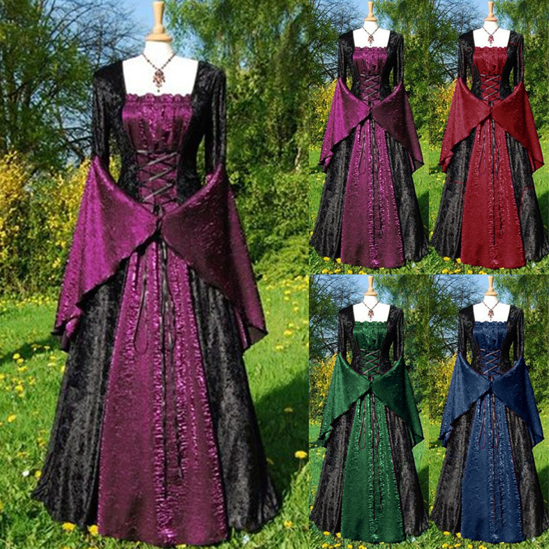 Medieval Retro Party Dress: 2024 European Court Style, V-Neck, Lace, Satin, Maxi dh910320090