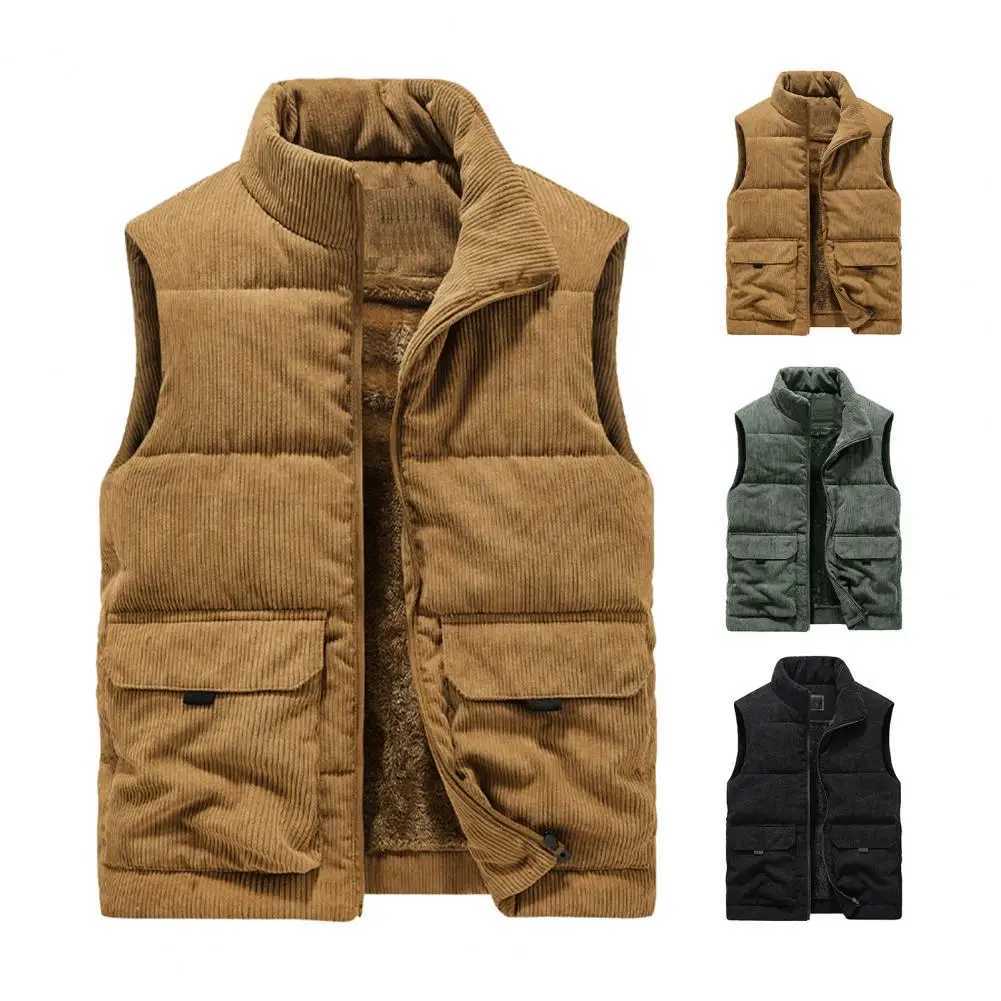 New Arrival new vest jacket mens autumn warm sleeveless jacket stand collar lining coat Corduroy workwear mens clothing 5XL T240928