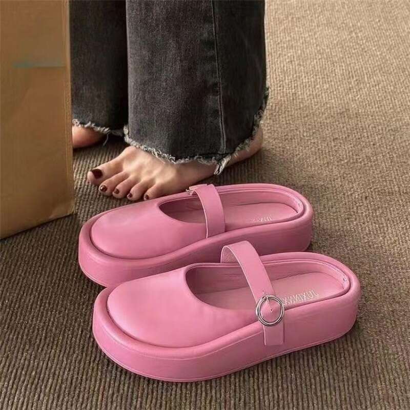 Outside Half Lazy Drag Women Thick Bottom Heightened Ugly Slippers Designer Platform Solid Buckle Casual Slides Shoes