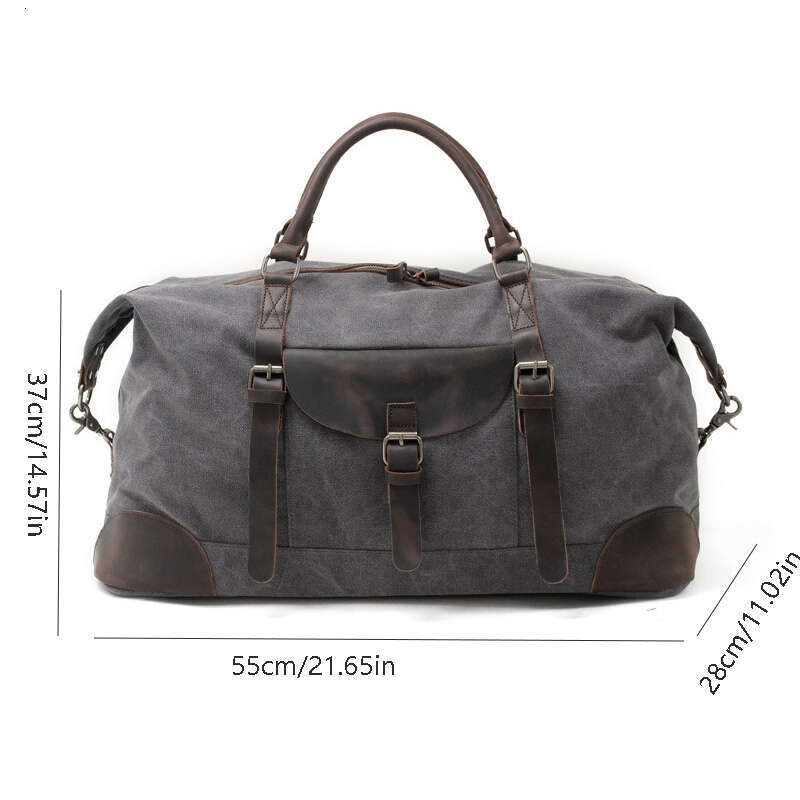 3 Vintage large capacity canvas Crossbody men's duffle Crazy Horse leather travel Outdoor shoulder tote bag 4