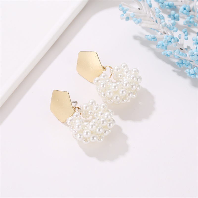 Elegant Pearl Studded Amber Dangle Earrings with Sweet Geometric Design and Minimalist Style