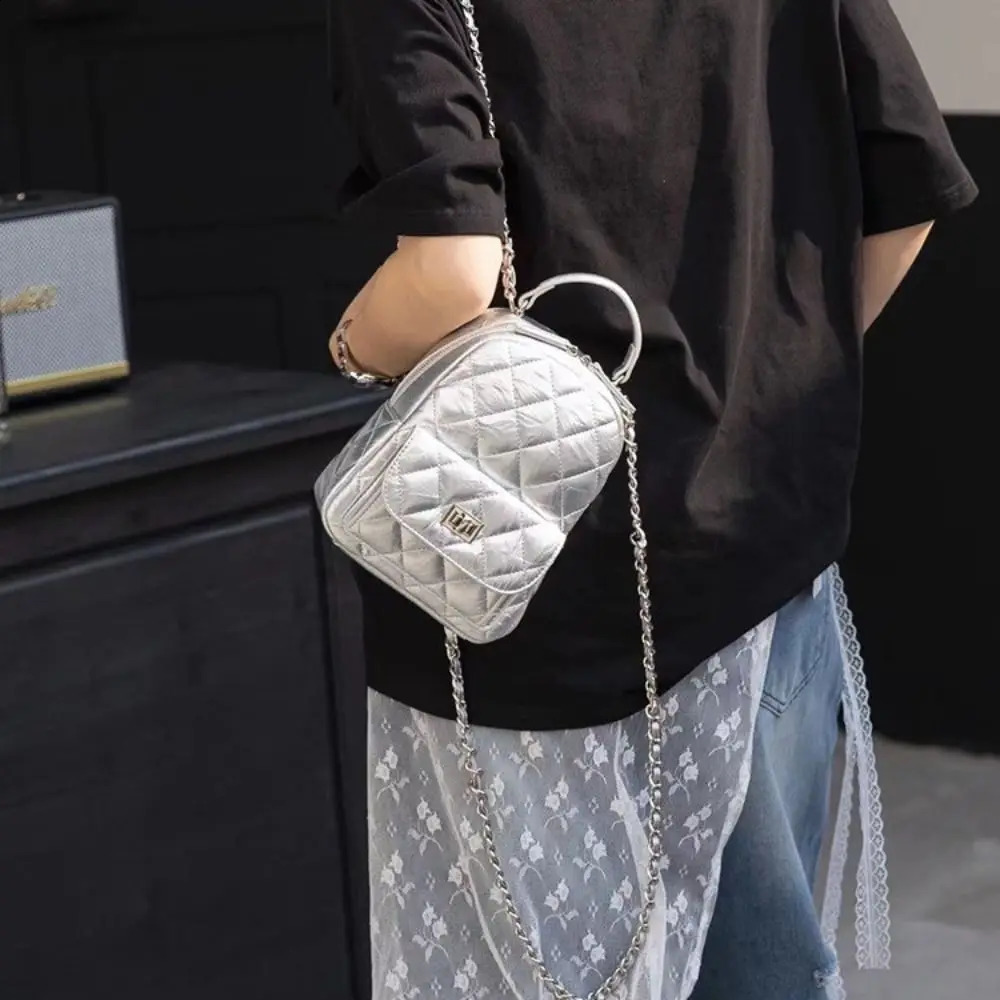 multifunctional chain back leather bow element handbag shoulder bag PU Argyle travel backpack 240927 0366 4