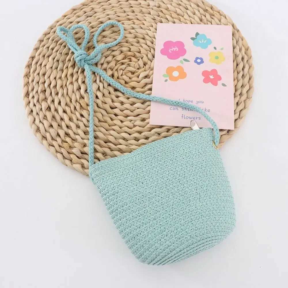 New Summer Children Girls Shoulder Bag Creative Pure Color Straw Messenger Bag Kids Coin Purse Cute Princess Mini Handbag LX241104