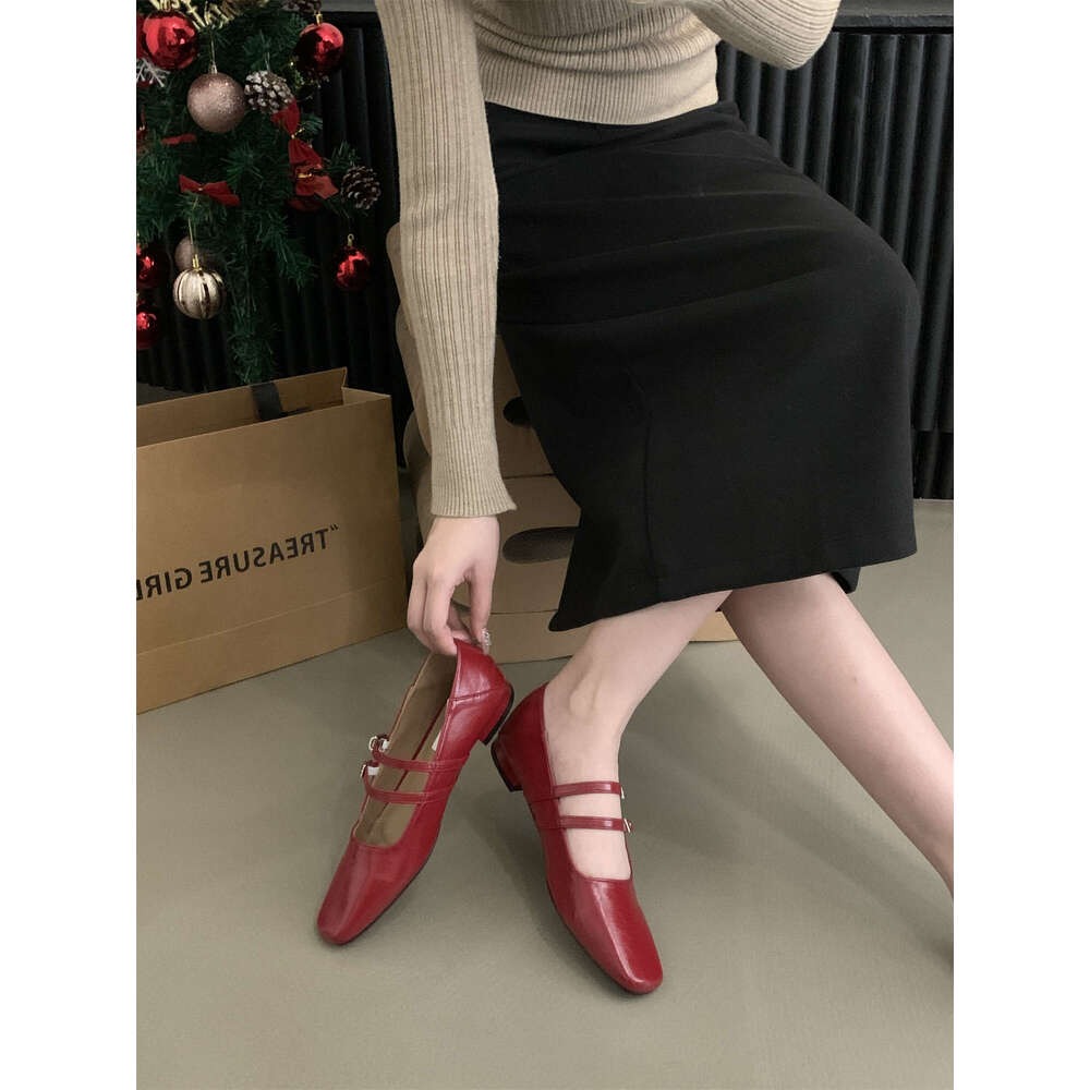 Fashion Flat Solid Shoes Women 2024 High Quality PU Autumn Spring Basic Mary Janes Heel Square Toe Pumps Double Ble