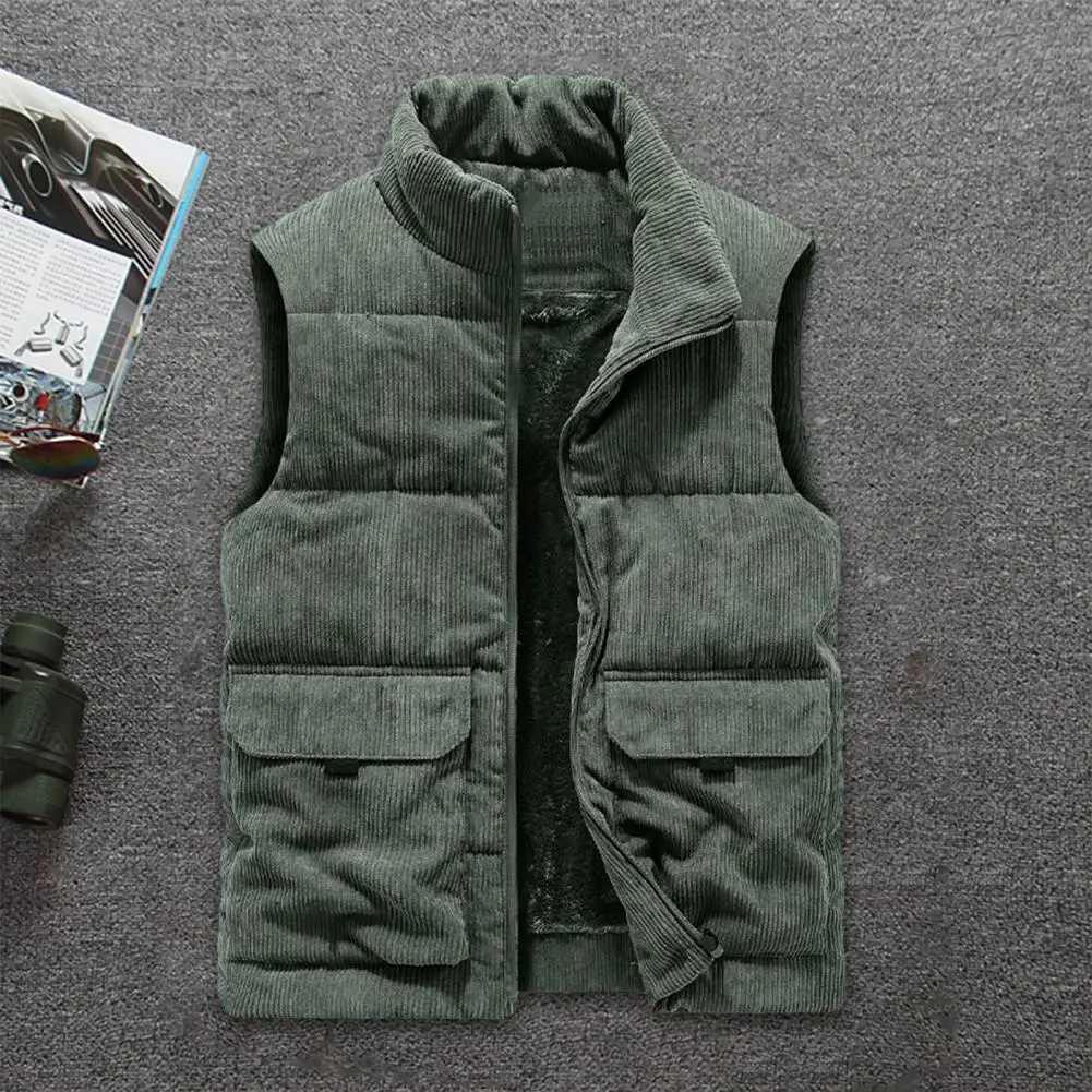 New Arrival new vest jacket mens autumn warm sleeveless jacket stand collar lining coat Corduroy workwear mens clothing 5XL T240928