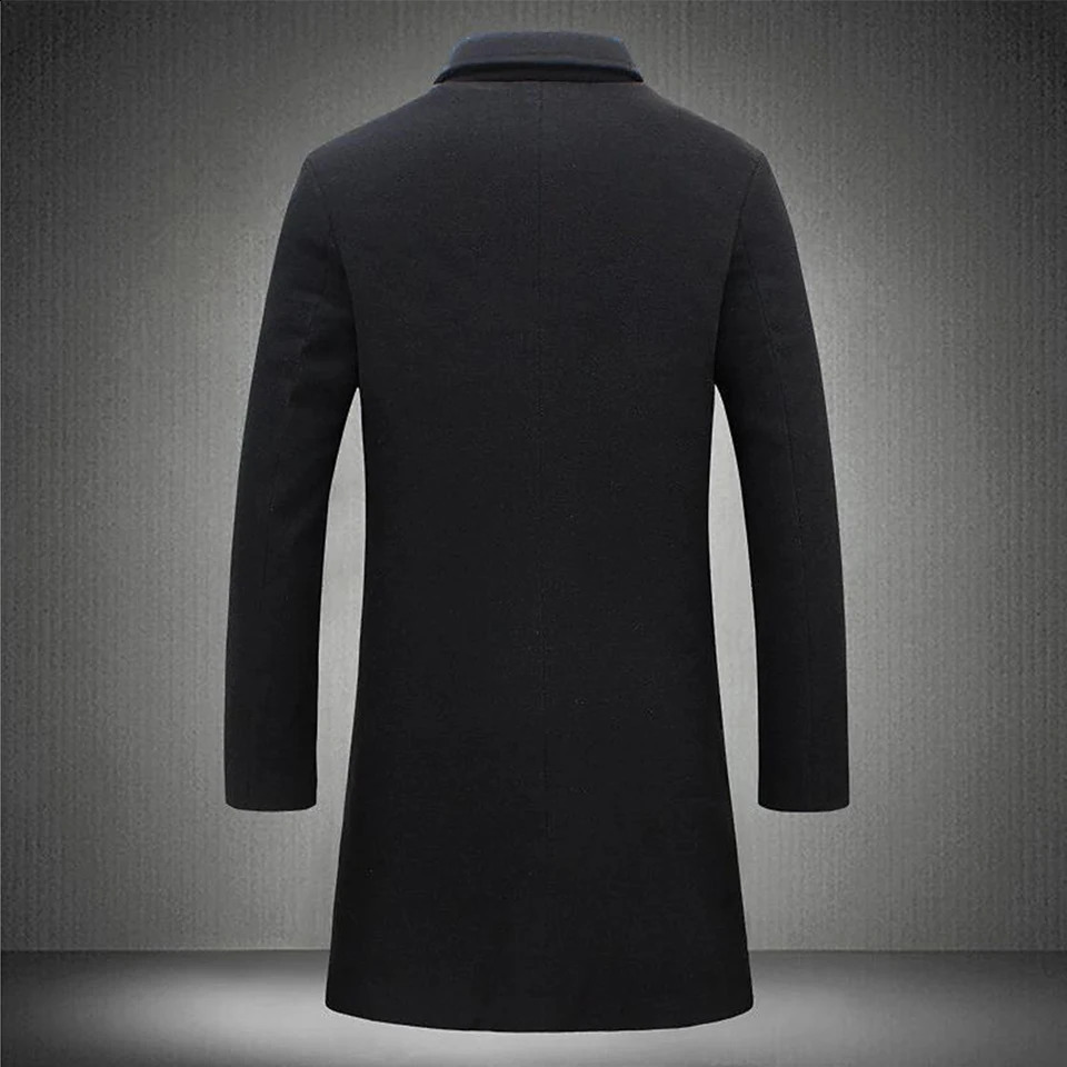 Atutumn Winter Long Warm Wool Trench Coat For Men Solid Color Single Breasted Wool Blends-Overcoat Tops Coats Clothing 240927
