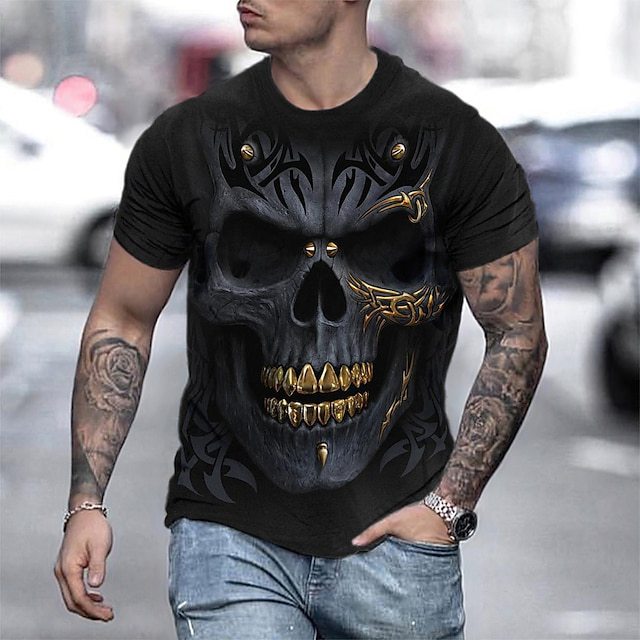 Men's 3D Printed Skull T-shirt Breathable Cotton | Spring/Summer 2024 Collection dh5727163