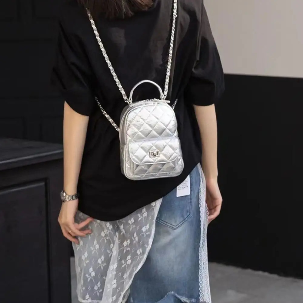multifunctional chain back leather bow element handbag shoulder bag PU Argyle travel backpack 240927 0366 4