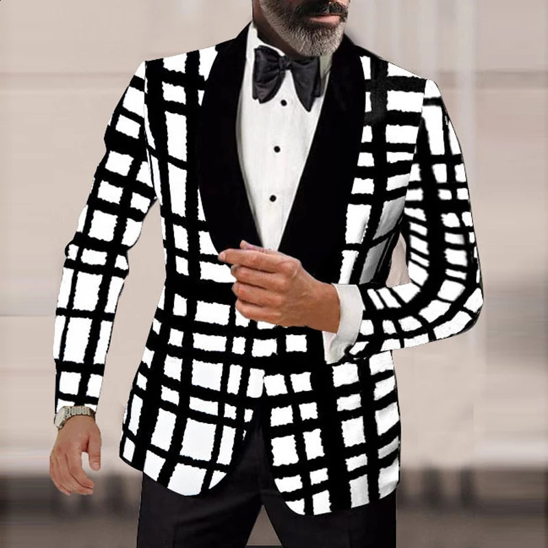 British retro pattern printed mens casual suit jacket spring lapel business jacket autumn single button mens jacket 240927