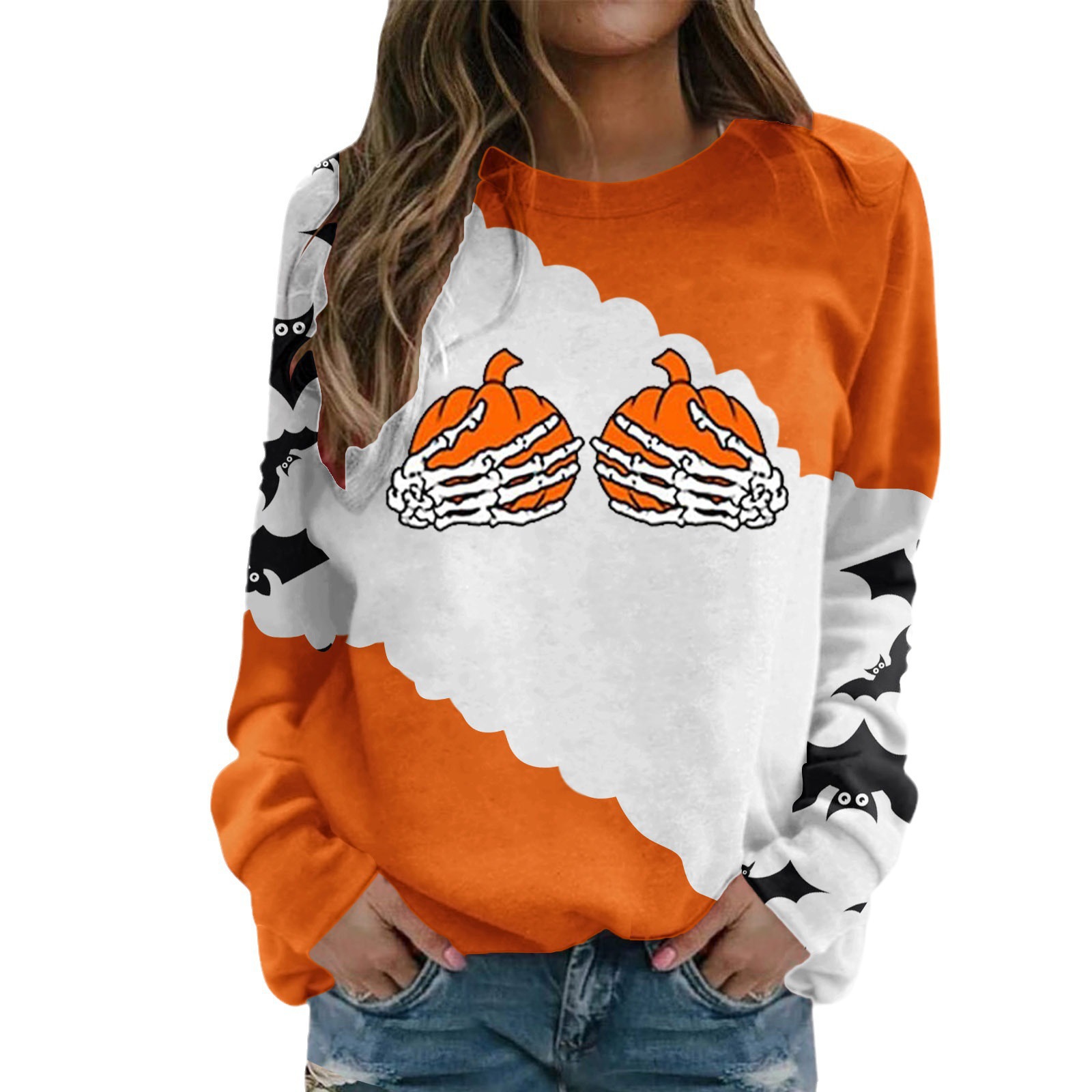 Spooky Vibes: 2024 3D Printed Halloween Pullover with Skull Head & Rose Sleeves dh910320090