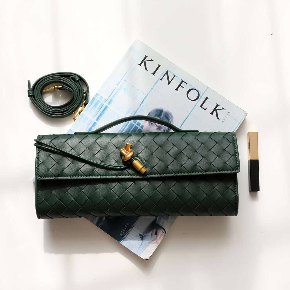 Real Long Clutch Andiamo With Handle Intrecciato Craftsmanship Cow Leather Women Shoulder Bags Purses Handbags Famous Brand Designer Evening Bag efda