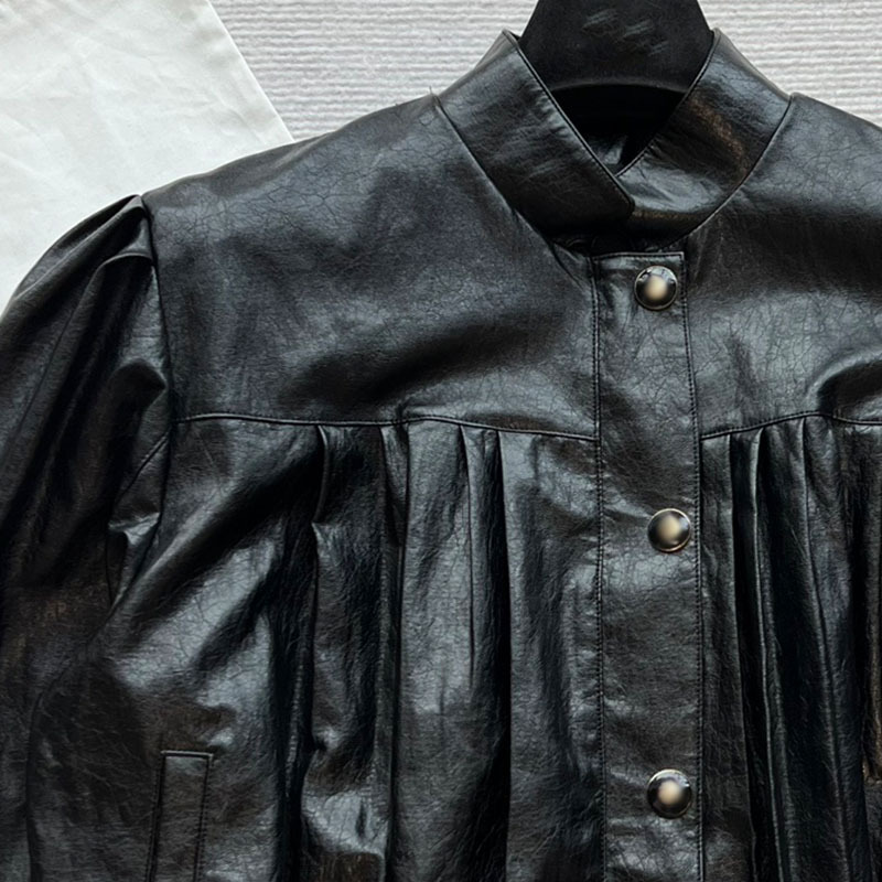Runway Designer PU Leather Jacket For Womens High Quality Fashion Single Breasted Long Sleeve Stand Collar Coat Autumn Winter New F0924