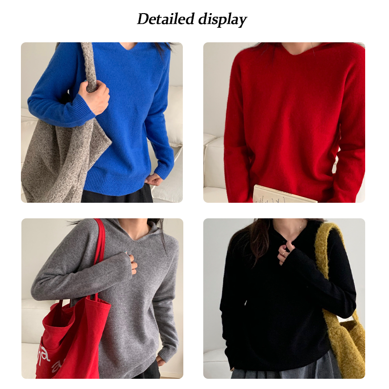 100% full wool seamless hooded knit sweater loose casual basic section fall and winter high quality sweater