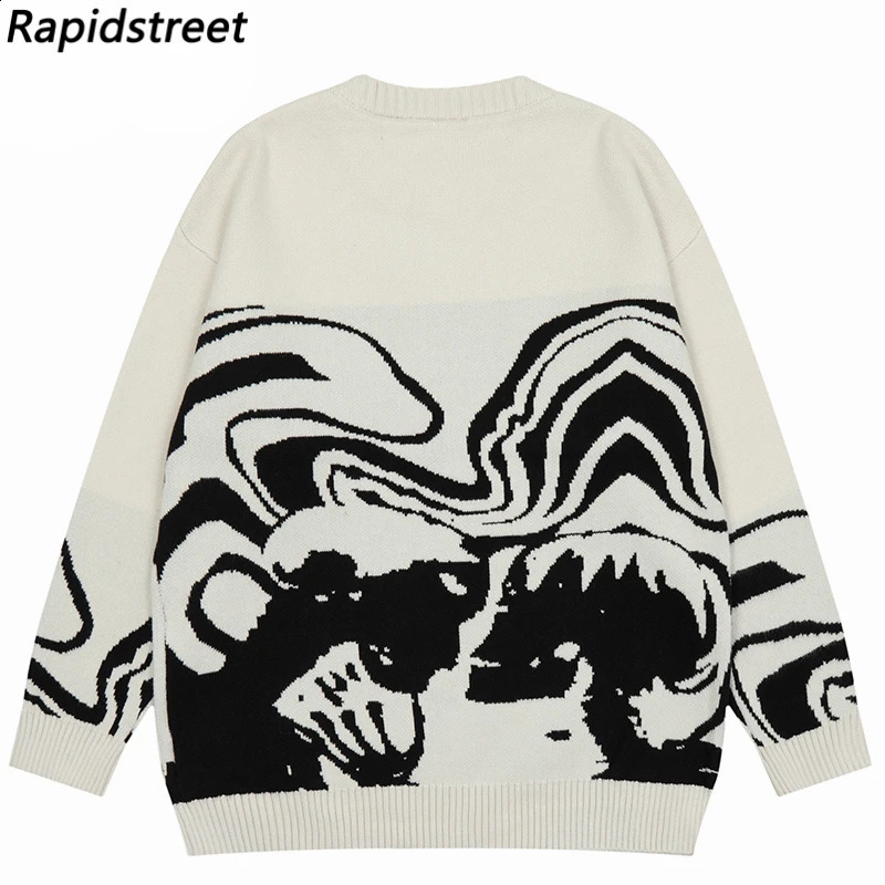 Vintage Knitted Sweater Streetwear Y2K Grunge Hip Hop Skull Skeleton Jumping Mens Harajuku Casual Punk Gothic Pullover Unisex 240924