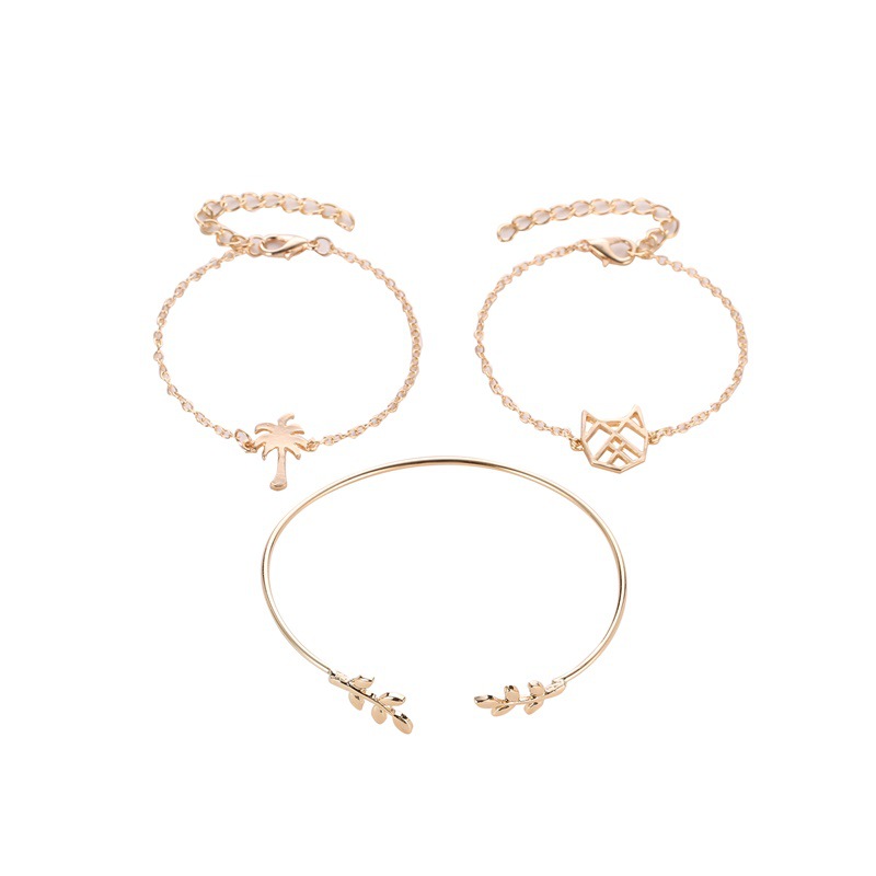 Stylish Female Bracelets with Hollowed-Out Coconut Trees and Cute Cats Design
