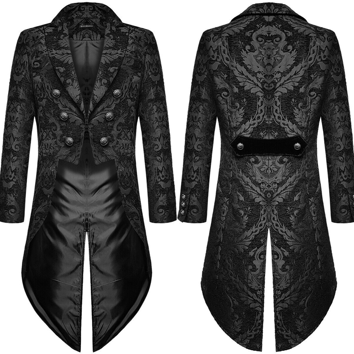 Fashionable men's Gothic steampunk tailcoat jacket Black satin wedding coat