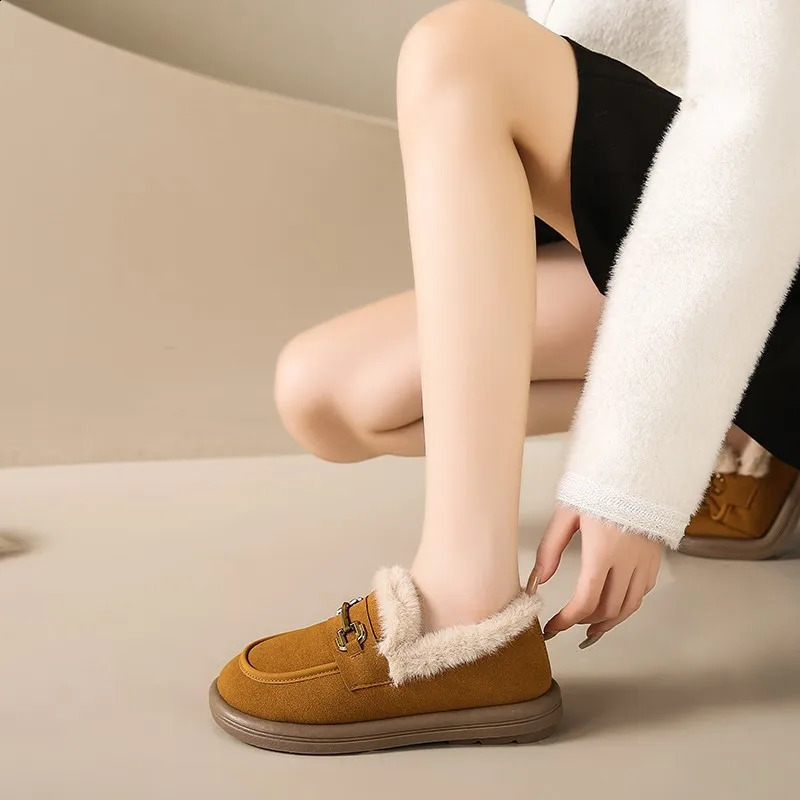 Shoes Woman Flats Round Toe Casual Female Sneakers Slip-on Loafers Fur Dress Winter Retro New Slip On Womens shoes 240924