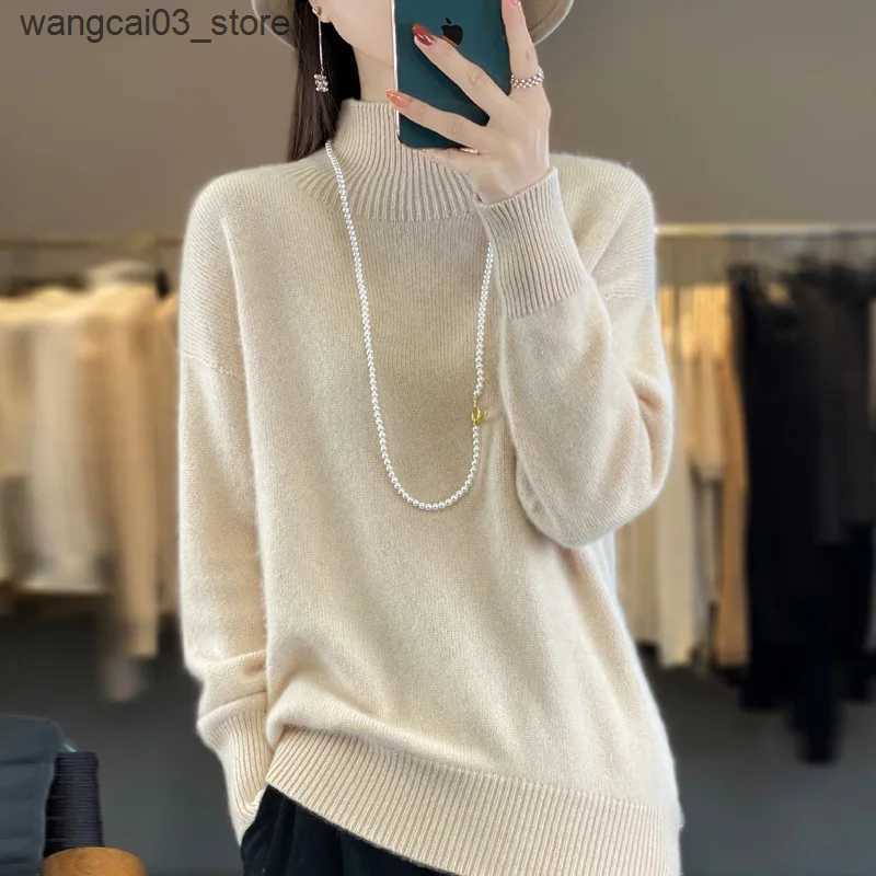 Maternity Sweaters Autumn And Winter New Wool Sweater 100 Pure Wool Womens First-line Garments Loose Half-high Collar Pullover Cashmere Knitted Ba L24