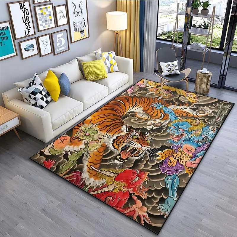Japanese art tiger tattoo pattern floor carpet 15 size living room bedroom bathroom floor mat area carpet room decoration X240928