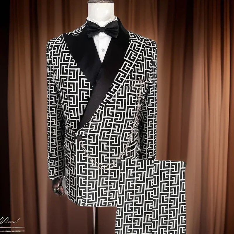 Plaid Wedding Suits For Men 2 Pcs Slim Fit Wedding Tuxedo Formal Prom Italian Fashion Check Blazer With Pants Set 2024