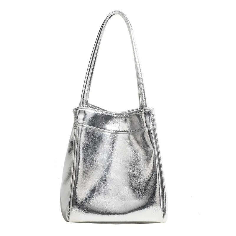 New Trendy Women's Casual Korean Version of The Small Square Fashion Bucket Bag Simple Handbag Sier Purse