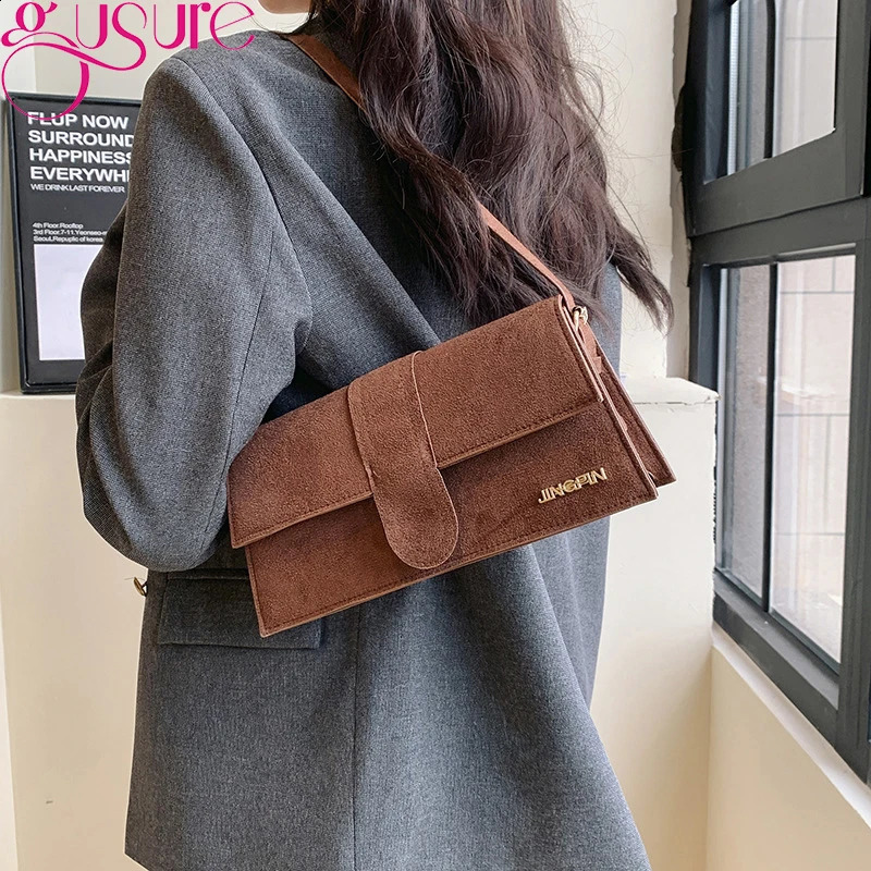 Gussure suede trend womens underwear bag er shoulder cross body bag womens fashion wallet flip handbag 240923