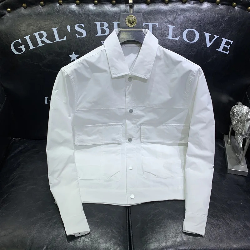 Mens jacket solid color cut Japanese style pockets simple all-around training premium lapel Harajuku single chest vitality 240927