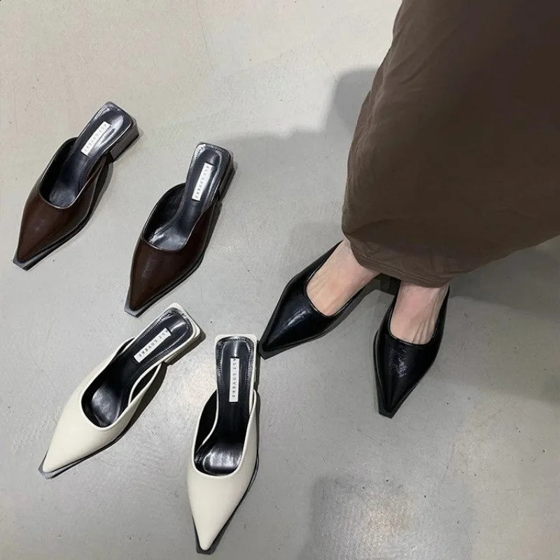 Summer Mid Heel Slippers Close Toe Outdoor Mules Casual Pumps Street Style Woman Sandals Slip on Half Slippers Loafers Shoes 240924