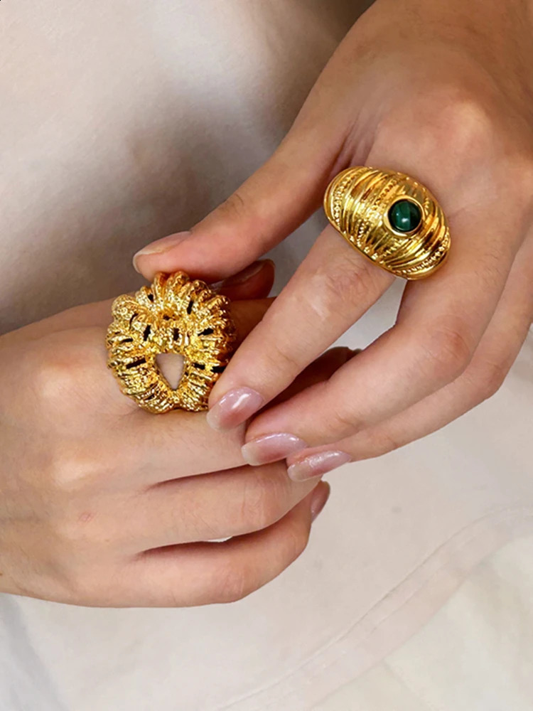 Brass Chunky Twist Natural Turquoise Ring Womens Jewelry Punk er Club Cocktail Party Boho Japan Korea 240925CJ