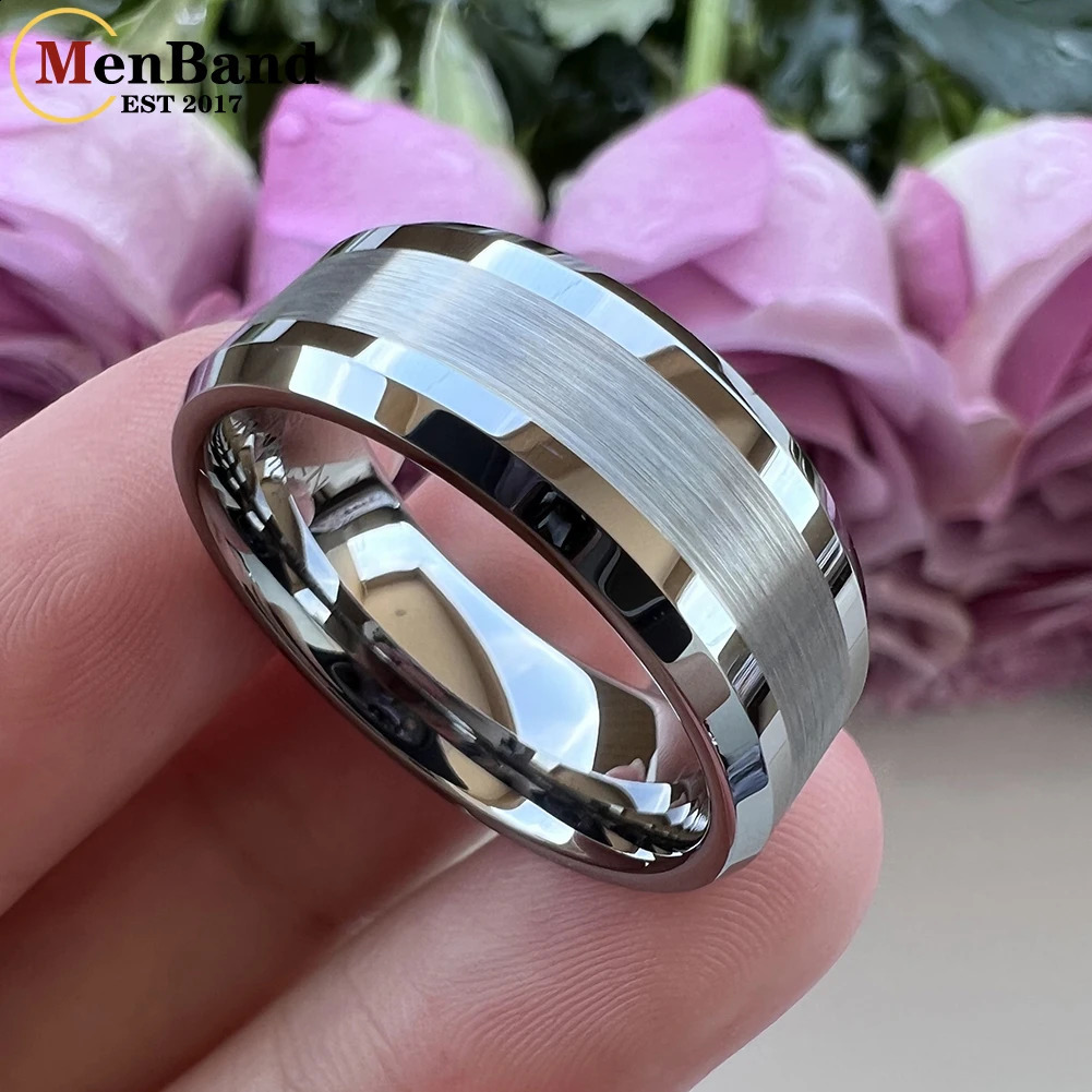 MenBand Gold 6MM 8MM with brushed finish and polished edges mens tungsten carbide wedding ring comfortable fit 240925