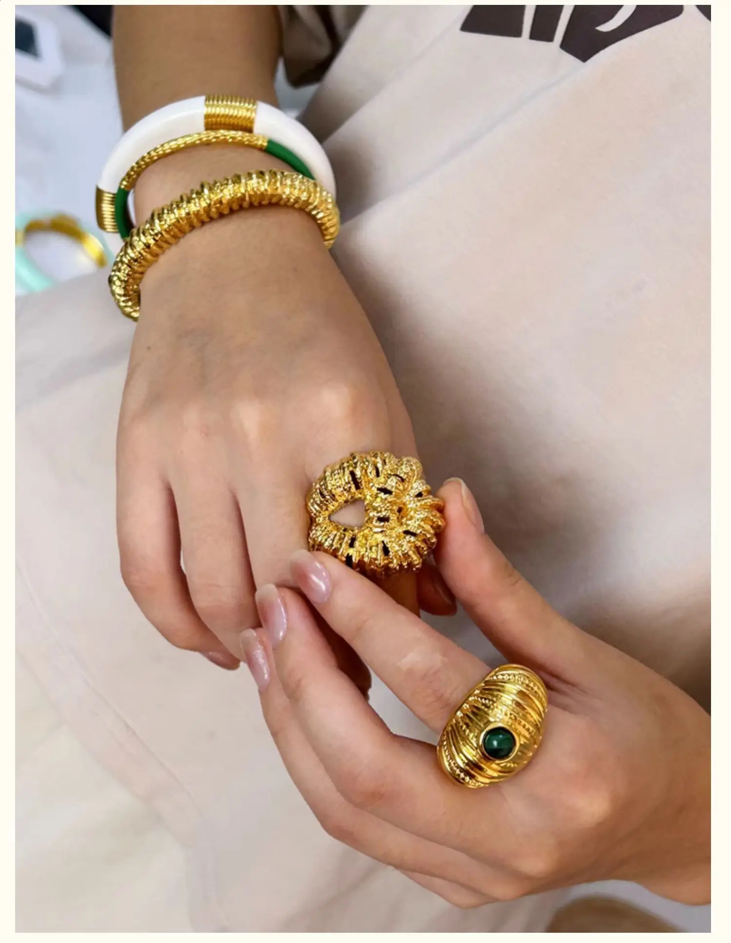 Brass Chunky Twist Natural Turquoise Ring Womens Jewelry Punk er Club Cocktail Party Boho Japan Korea 240925CJ