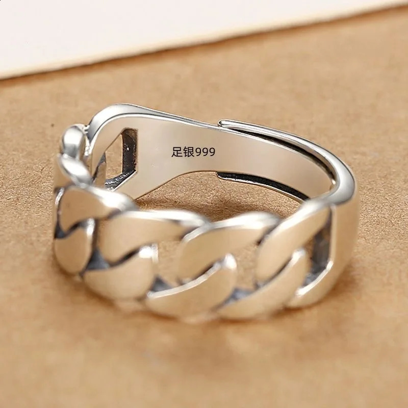 BFCLUB 925 Sterling Silver Rings For Women Men Fine Jewelry Finger Adjustable Open Vintage Chain Ring For Party Birthday Gift 240924