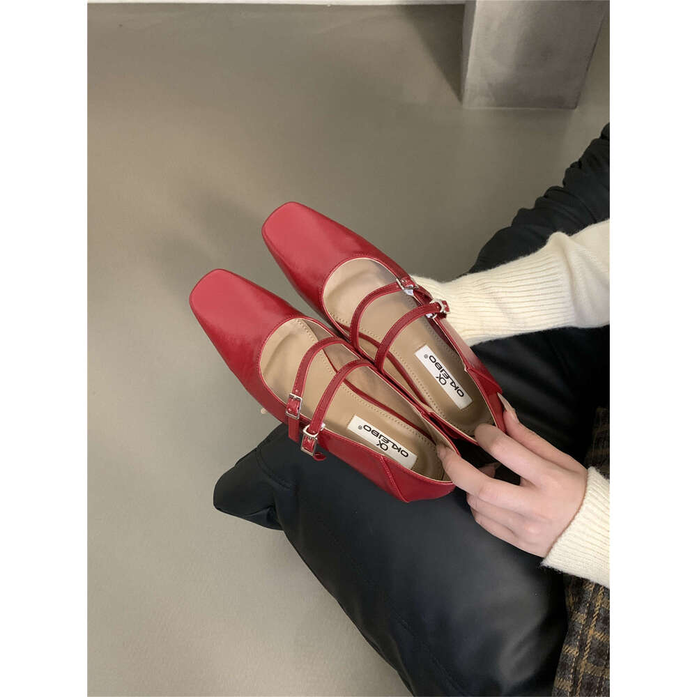 Fashion Flat Solid Shoes Women 2024 High Quality PU Autumn Spring Basic Mary Janes Heel Square Toe Pumps Double Ble